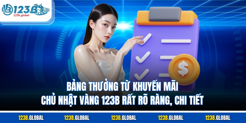 Bảng thưởng từ khuyến mãi chủ nhật vàng 123B rất rõ ràng, chi tiết